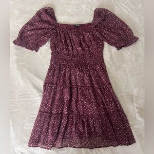 Trixxi Burgundy Midi Dress with Puff Sleeves